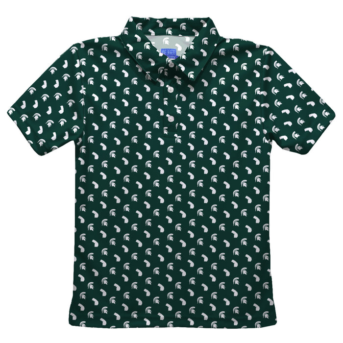 Michigan State Spartans Vive La Fete All Over Logo Green Short Sleeve Polo Shirt
