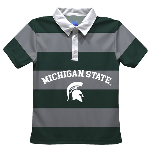 Michigan State Spartans Stripes Short Sleeve Polo Box Shirt Green and Grey - Vive La Fête - Online Apparel Store
