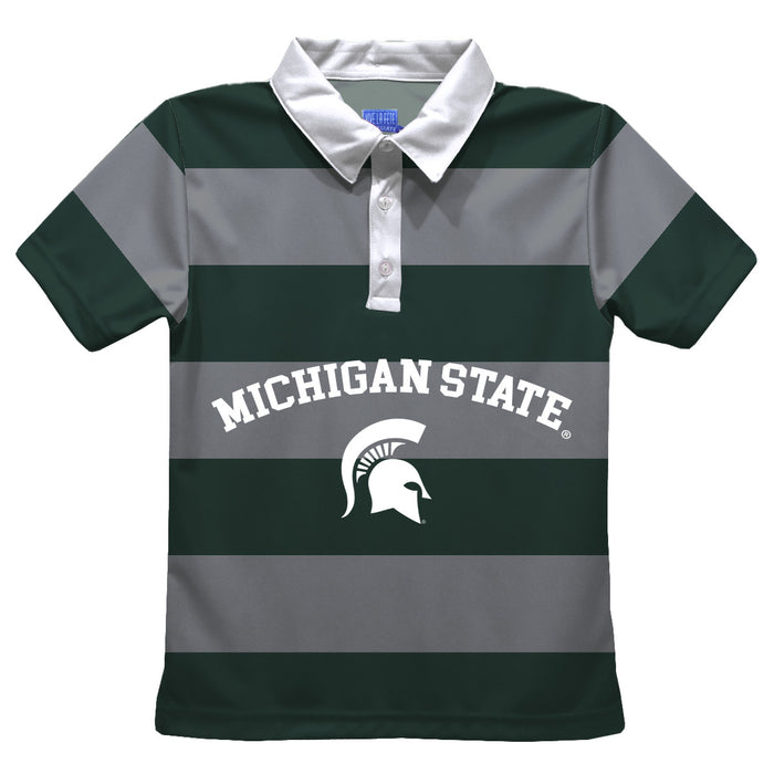 Michigan State Spartans Stripes Short Sleeve Polo Box Shirt Green and Grey - Vive La Fête - Online Apparel Store