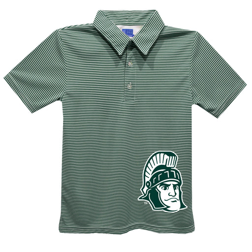 Michigan State Spartans Stripes Short Sleeve Polo Box Shirt Green