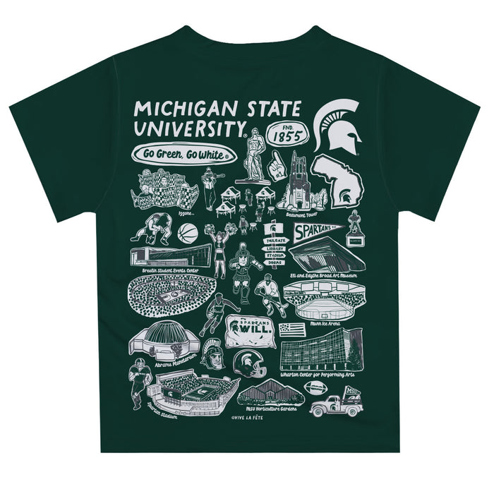 Michigan State Spartans Hand Sketched Vive La Fete Impressions Artwork Boys Green Short Sleeve Tee Shirt