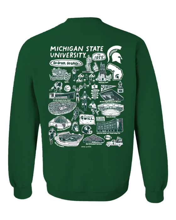 Michigan State Spartans Hand Sketched Artwork Black Crewneck Sweatshirt for Women - Vive La Fête - Online Apparel Store