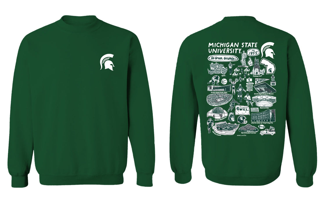 Michigan State Spartans Hand Sketched Artwork Black Crewneck Sweatshirt for Women - Vive La Fête - Online Apparel Store