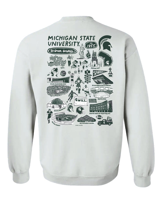 Michigan State Spartans Hand Sketched Artwork Black Crewneck Sweatshirt for Women - Vive La Fête - Online Apparel Store