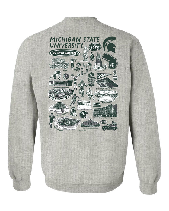 Michigan State Spartans Hand Sketched Artwork Black Crewneck Sweatshirt for Women - Vive La Fête - Online Apparel Store