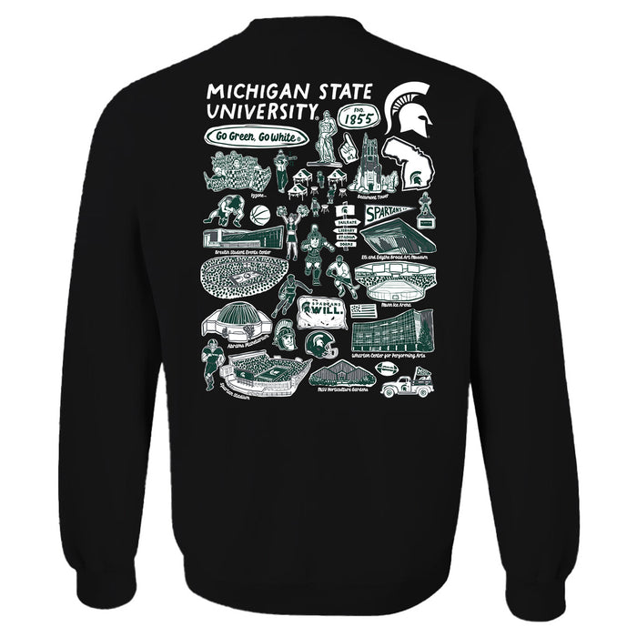 Michigan State Spartans Hand Sketched Artwork Black Crewneck Sweatshirt for Women - Vive La Fête - Online Apparel Store