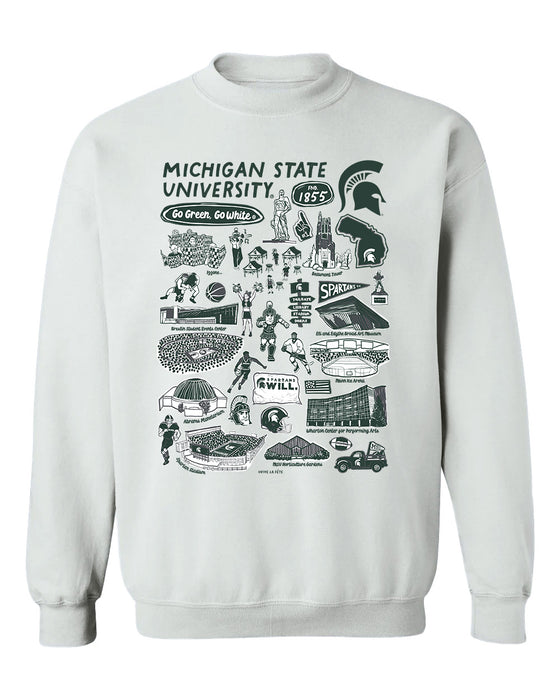 Michigan State Spartans Hand Sketched Vive La Fete Impressions White Cotton Crewneck Sweatshirt for Women