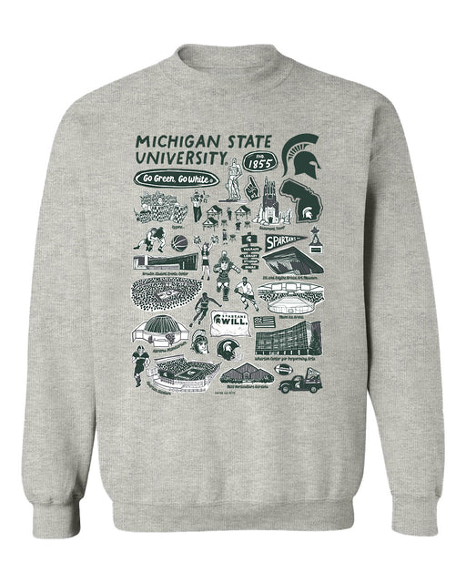 Michigan State Spartans Hand Sketched Vive La Fete Impressions Grey Cotton Crewneck Sweatshirt for Women