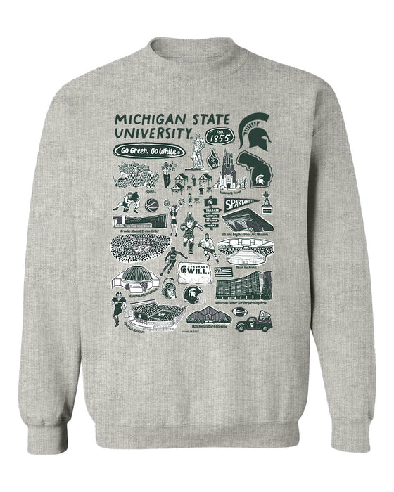 Michigan State Spartans Hand Sketched Vive La Fete Impressions Grey Cotton Crewneck Sweatshirt for Women
