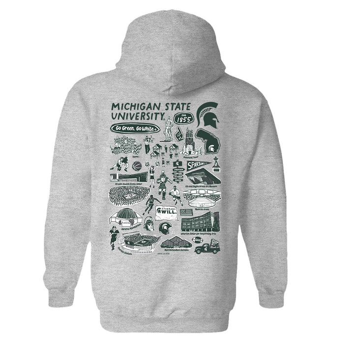 Michigan State Spartans Hand Sketched Artwork Cotton Fleece Women Hoodie - Vive La Fête - Online Apparel Store
