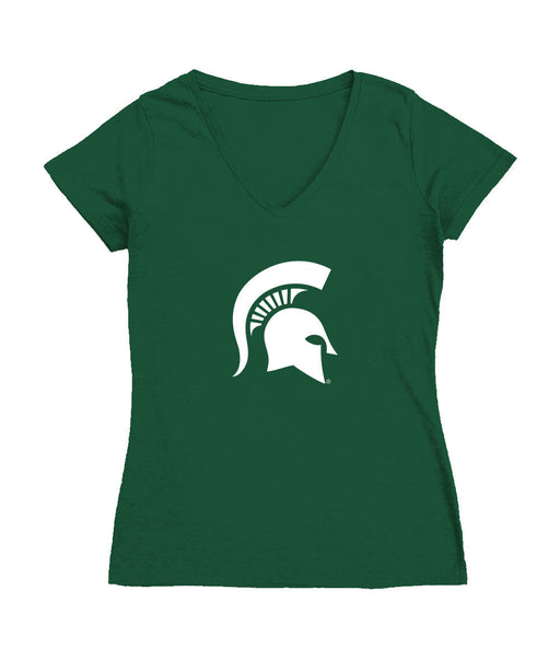 Michigan State Spartans Women's V-neck Fitted Cotton T-Shirt Green