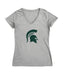 Michigan State Spartans Women's V-neck Fitted Cotton T-Shirt Grey