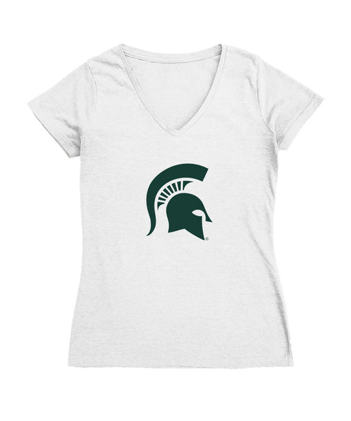 Michigan State Spartans Women's V-neck Fitted Cotton T-Shirt White