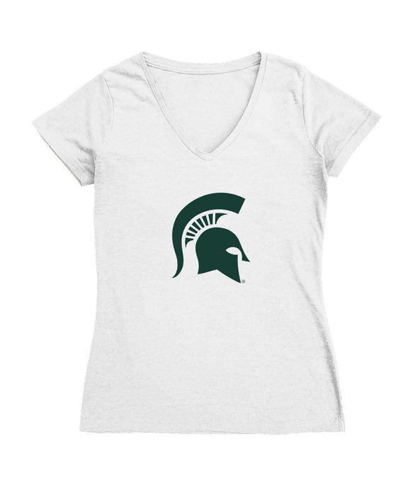 Michigan State Spartans Women's V-neck Fitted Cotton T-Shirt White