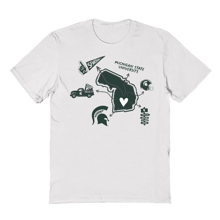 Michigan State Spartans Hand Sketched Vive La Fete Impressions Icones White T-shirt for Women