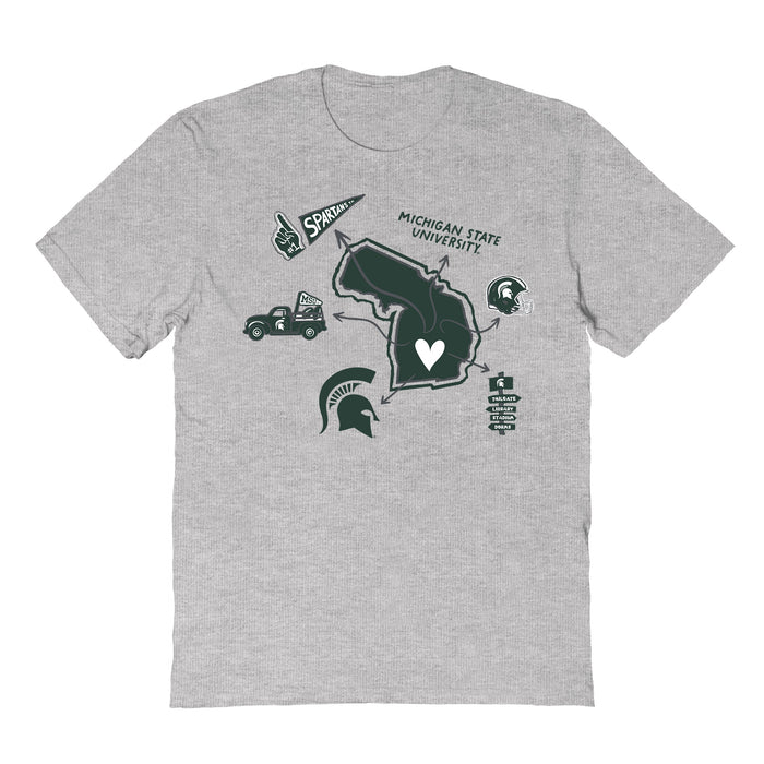 Michigan State Spartans Hand Sketched Vive La Fete Impressions Icones Grey T-shirt for Women