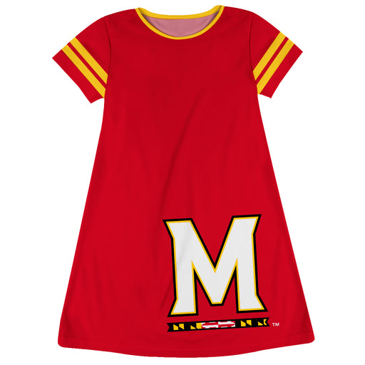 University of Maryland Terrapins Vive La Fete Girls Game Day Short Sleeve Red A-Line Dress with large Logo