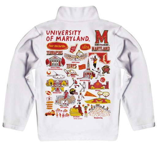University of Maryland Terrapins Hand Sketched Vive La Fete Impressions Artwork White Boys Quarter Zip Pullover V1 - Vive La Fête - Online Apparel Store