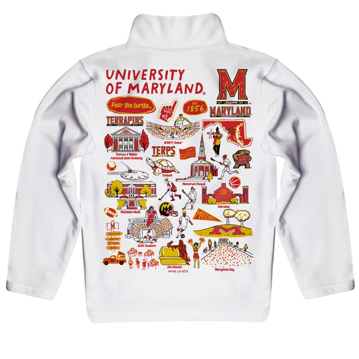 University of Maryland Terrapins Hand Sketched Vive La Fete Impressions Artwork White Boys Quarter Zip Pullover V1 - Vive La Fête - Online Apparel Store