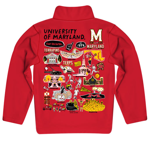 University of Maryland Terrapins Hand Sketched Vive La Fete Impressions Artwork Red Boys Quarter Zip Pullover V1 - Vive La Fête - Online Apparel Store