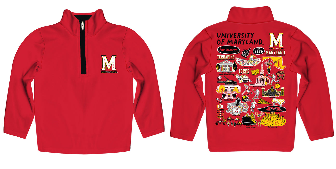 University of Maryland Terrapins Hand Sketched Vive La Fete Impressions Artwork Red Boys Quarter Zip Pullover V1 - Vive La Fête - Online Apparel Store