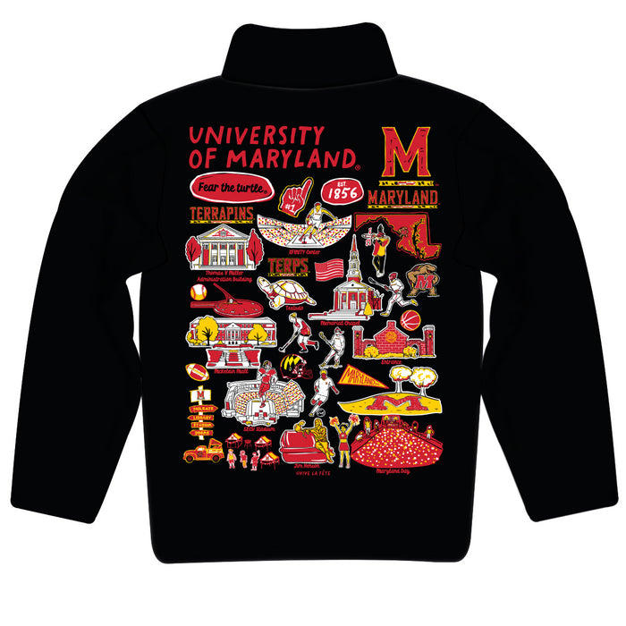 University of Maryland Terrapins Hand Sketched Vive La Fete Impressions Artwork Black Boys Quarter Zip Pullover V1 - Vive La Fête - Online Apparel Store