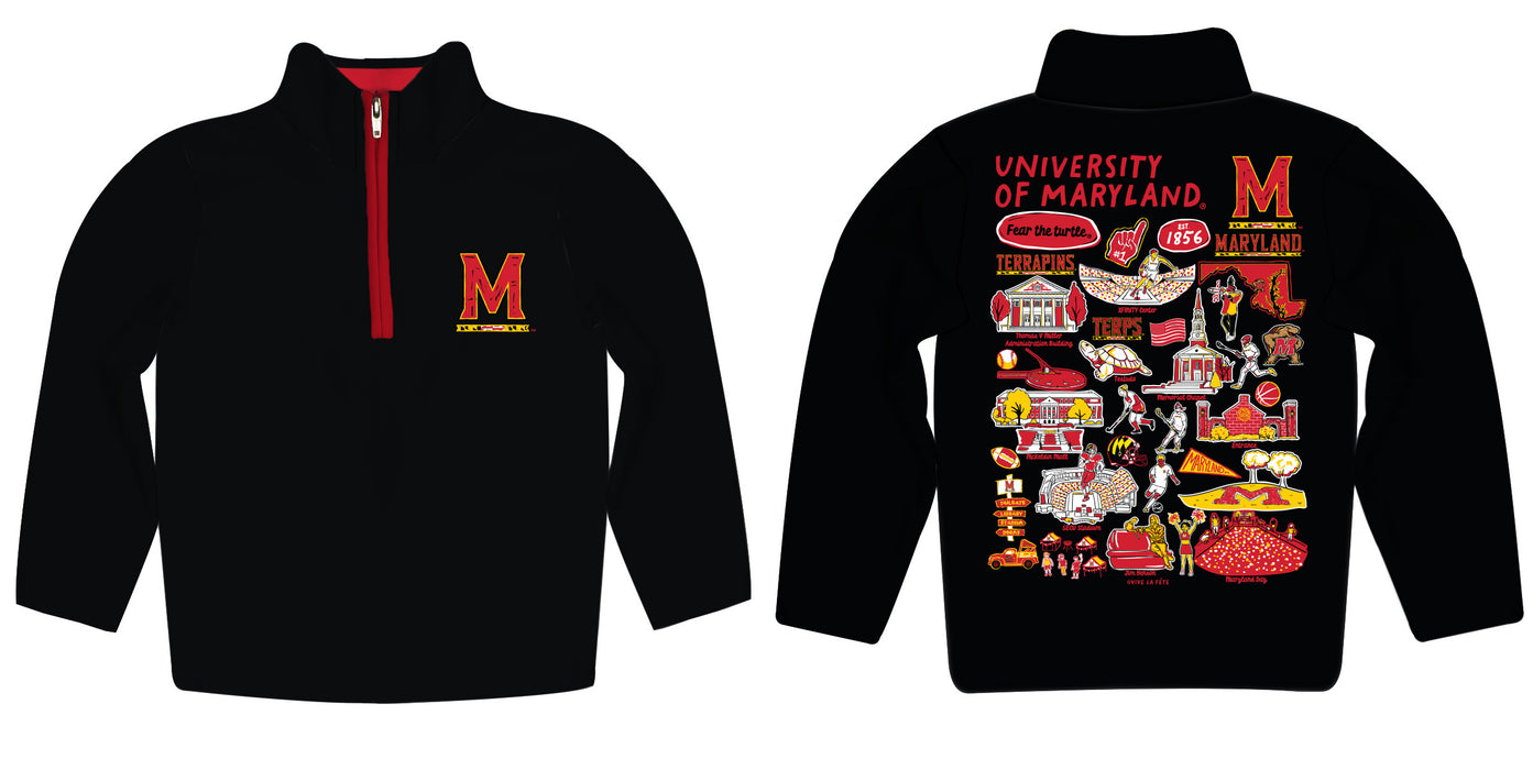 University of Maryland Terrapins Hand Sketched Vive La Fete Impressions Artwork Black Boys Quarter Zip Pullover V1 - Vive La Fête - Online Apparel Store