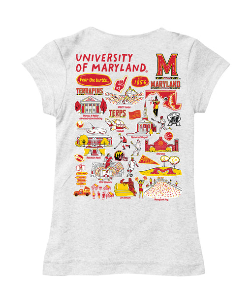 University of Maryland Terrapins Hand Sketched Vive La Fete Impressions Artwork White Girls Cotton Short Sleeve Tee - Vive La Fête - Online Apparel Store