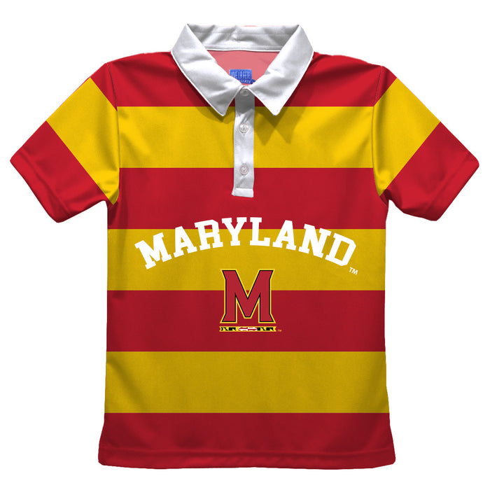 University of Maryland Terrapins Stripes Short Sleeve Polo Box Shirt Red and Gold - Vive La Fête - Online Apparel Store