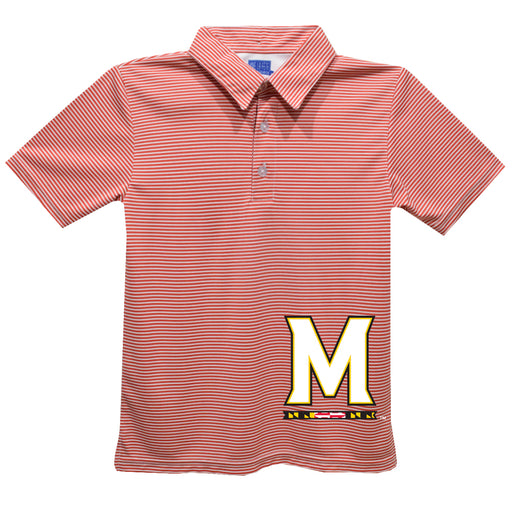 University of Maryland Terrapins Stripes Short Sleeve Polo Box Shirt Red Cardinal