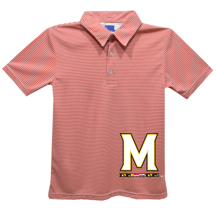 University of Maryland Terrapins Stripes Short Sleeve Polo Box Shirt Red Cardinal
