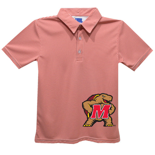 University of Maryland Terrapins Stripes Short Sleeve Polo Box Shirt Red Cardinal