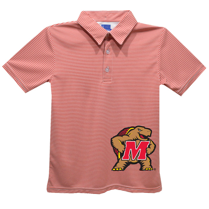 University of Maryland Terrapins Stripes Short Sleeve Polo Box Shirt Red Cardinal