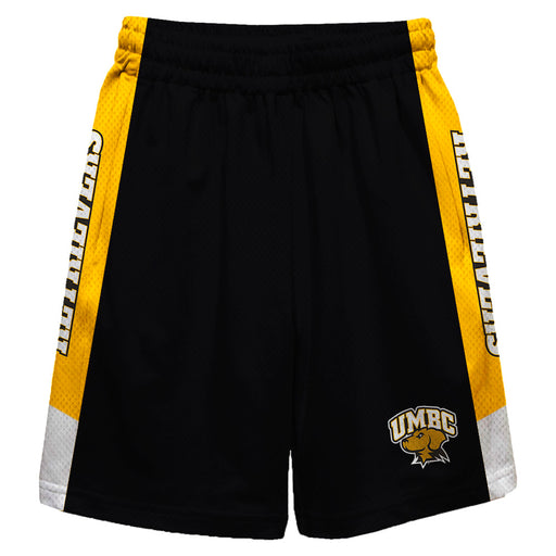 Maryland Baltimore County Retrievers Vive La Fete Game Day Black Stripes Boys Solid Gold Athletic Mesh Short