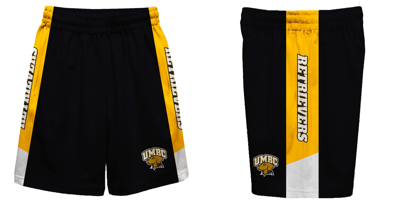 Maryland Baltimore County Retrievers Vive La Fete Game Day Black Stripes Boys Solid Gold Athletic Mesh Short - Vive La Fête - Online Apparel Store