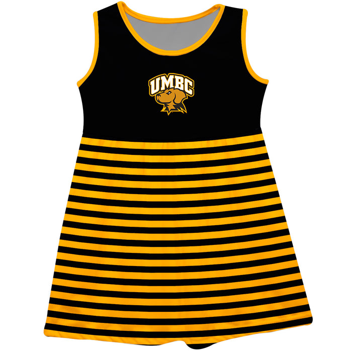 Maryland Baltimore County Retrievers Vive La Fete Girls Game Day Sleeveless Tank Dress Solid Black Logo Stripes on Skirt