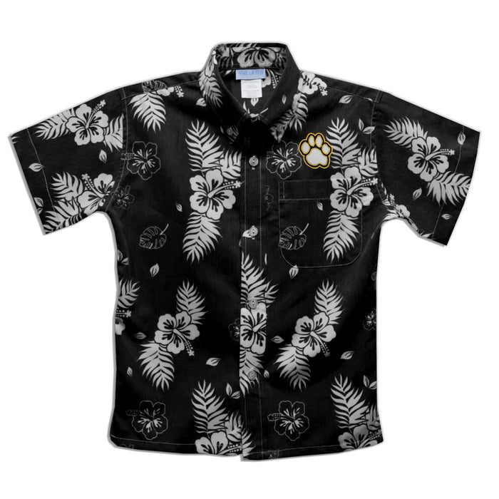 Maryland Baltimore County Retrievers Embroidered Black Hawaiian Short Sleeve Button Down Shirt