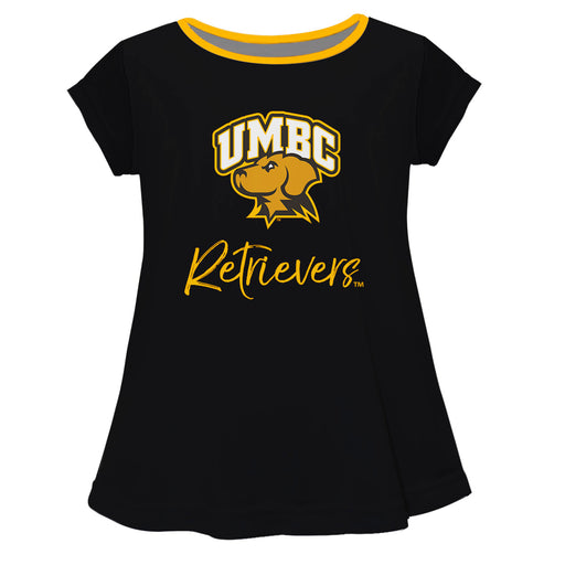 Maryland Baltimore County Retrievers Vive La Fete Girls Game Day Short Sleeve Black Top with School Logo and Name