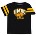 Maryland Baltimore County Retrievers Vive La Fete Boys Game Day Black Short Sleeve Tee with Stripes on Sleeves