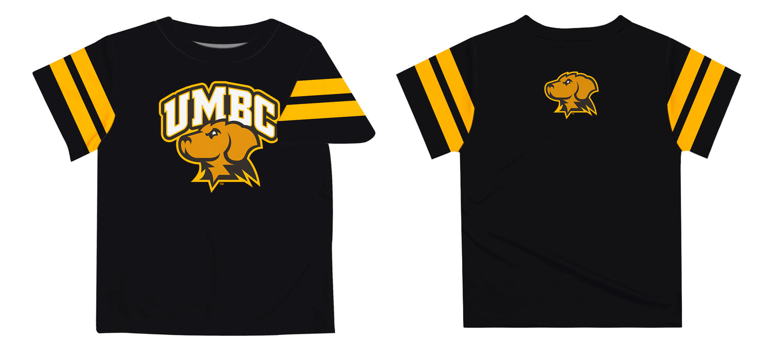 Maryland Baltimore County Retrievers Vive La Fete Boys Game Day Black Short Sleeve Tee with Stripes on Sleeves - Vive La Fête - Online Apparel Store