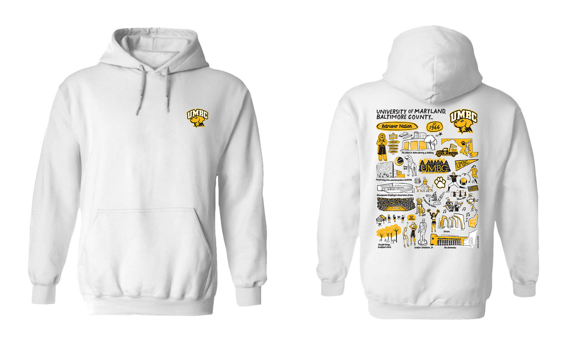 UMBC Retreivers Hand Sketched Vive La Fete Impressions Artwork Black Cotton Fleece Long Sleeve Hoodie - Vive La Fête - Online Apparel Store