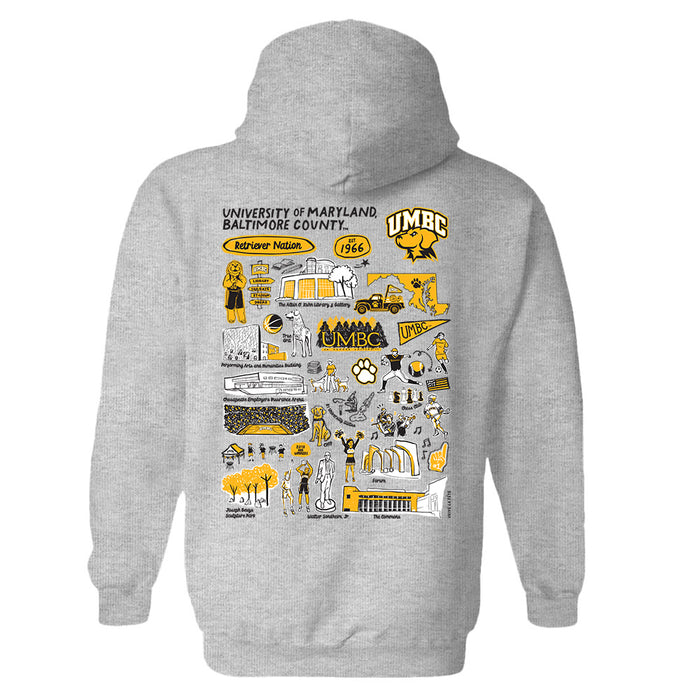 UMBC Retreivers Hand Sketched Vive La Fete Impressions Artwork Black Cotton Fleece Long Sleeve Hoodie - Vive La Fête - Online Apparel Store