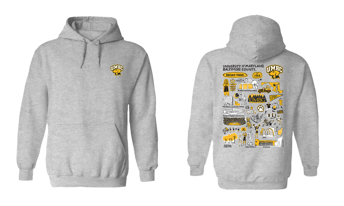 UMBC Retreivers Hand Sketched Vive La Fete Impressions Artwork Black Cotton Fleece Long Sleeve Hoodie - Vive La Fête - Online Apparel Store