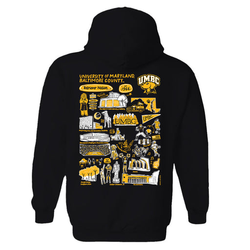 UMBC Retreivers Hand Sketched Vive La Fete Impressions Artwork Black Cotton Fleece Long Sleeve Hoodie - Vive La Fête - Online Apparel Store