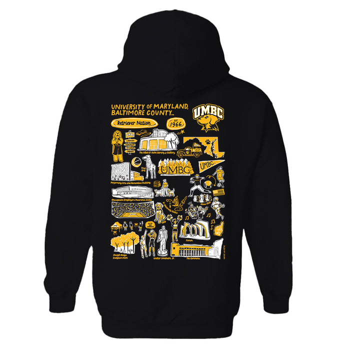 UMBC Retreivers Hand Sketched Vive La Fete Impressions Artwork Black Cotton Fleece Long Sleeve Hoodie - Vive La Fête - Online Apparel Store