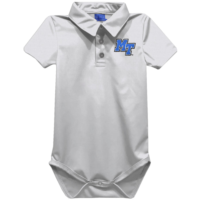 MTSU Blue Raiders Embroidered White Solid Knit Boys Polo Bodysuit