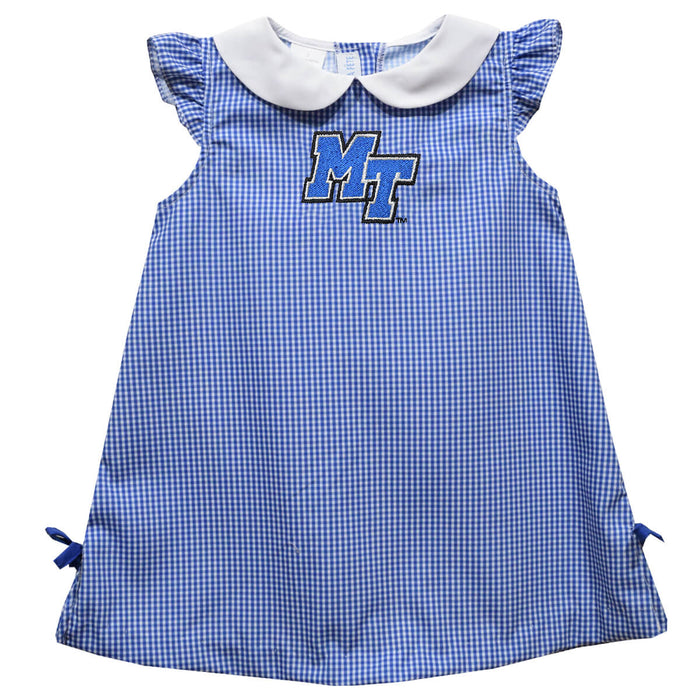 MTSU Blue Raiders Embroidered Royal Gingham A Line Dress