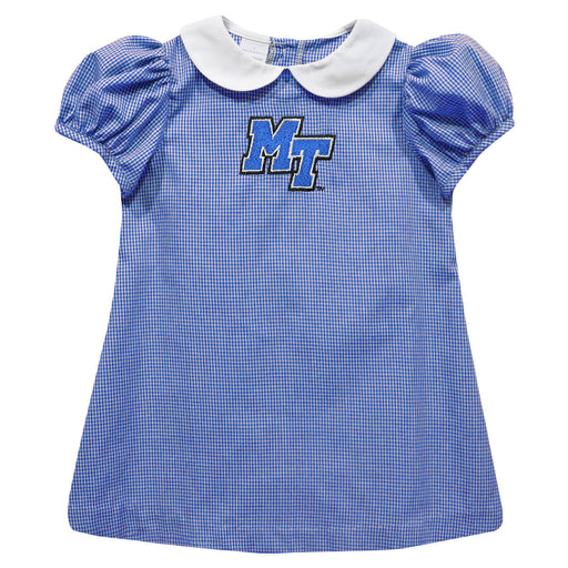 MTSU Blue Raiders Embroidered Royal Gingham Short Sleeve A Line Dress
