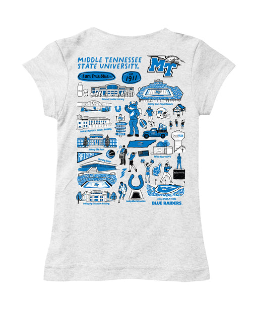 MTSU Blue Raiders Hand Sketched Vive La Fete Impressions Artwork White Girls Cotton Short Sleeve Tee - Vive La Fête - Online Apparel Store