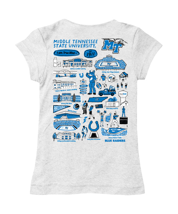 MTSU Blue Raiders Hand Sketched Vive La Fete Impressions Artwork White Girls Cotton Short Sleeve Tee - Vive La Fête - Online Apparel Store